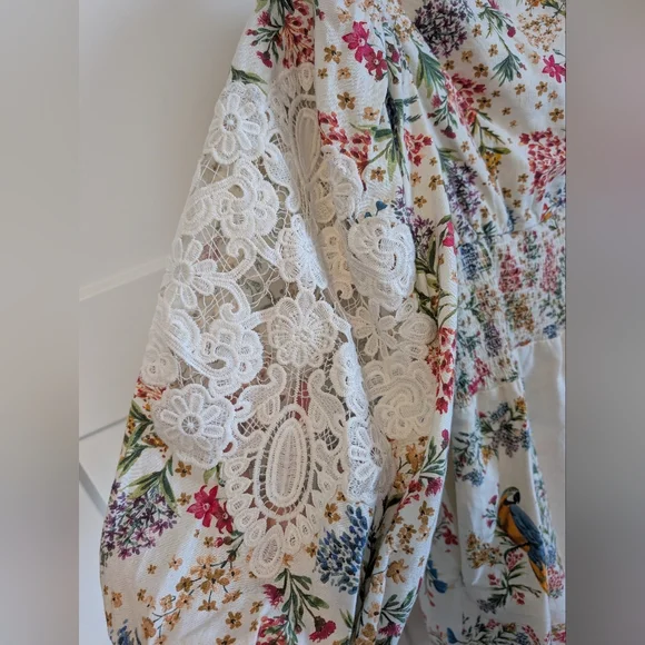 Farm Rio Delicate Forest Scarves Billowy-Sleeve Embroidered Mini - Picture 4 of 5